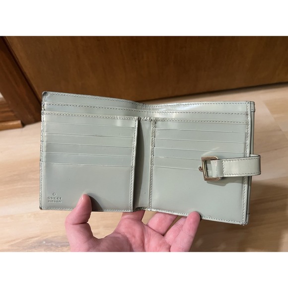 Gucci Patent Leather‎ Compact Wallet Jackie Closure Silver Hardware Light Mint - Picture 6 of 16